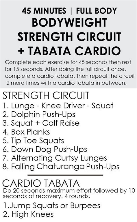 45 Minute Full Body Bodyweight Strength Circuit Tabata Cardio