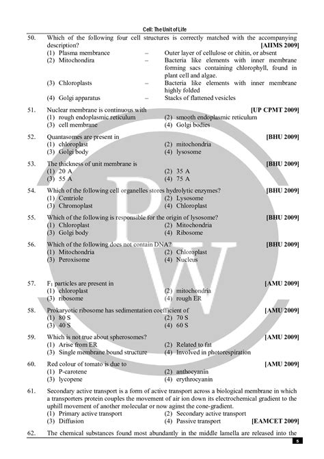 Cell The Unit Of Life Mcq For Neet Biology