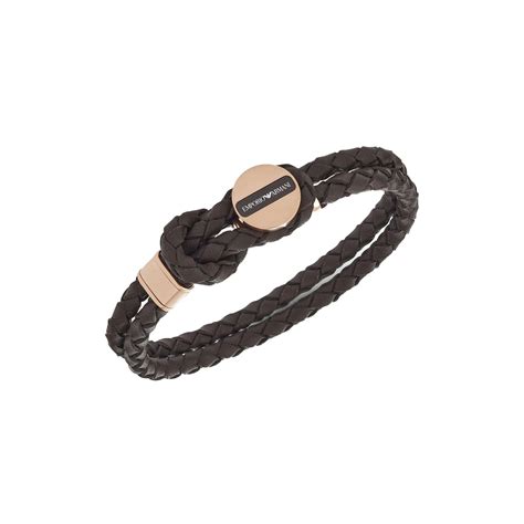 Emporio Armani Signature Woven Leather Rose Gold Bracelet EGS2177221