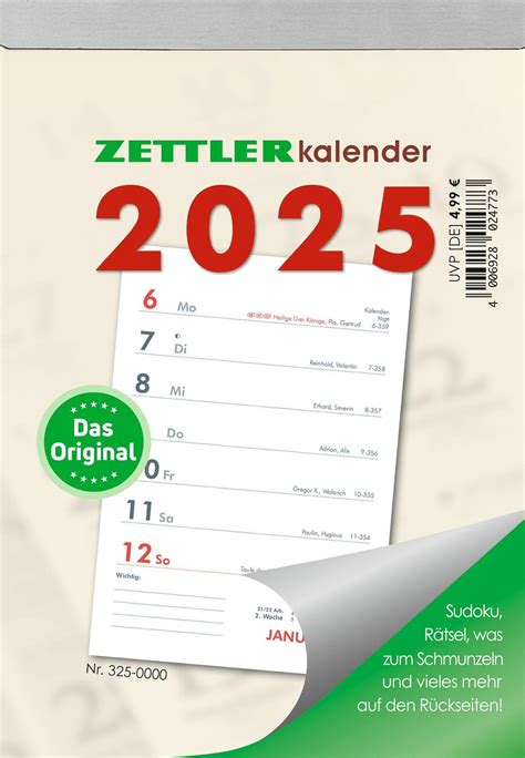 Zettler Tagesabrei Kalender L X Cm Abrei Kalender Mit