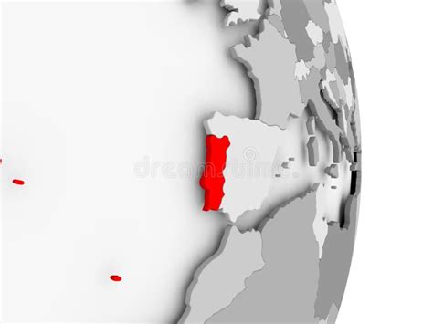 Portugal In Red On Grey Map Stock Illustration Illustration Of