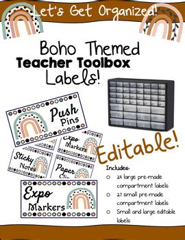 Boho Theme Teacher Toolbox Labels With Pictures And Editable Tpt