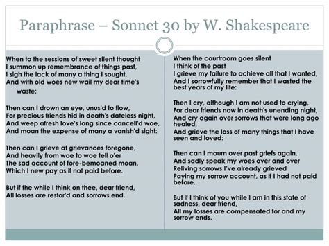 PPT - Paraphrase – Sonnet 30 by W. Shakespeare PowerPoint Presentation ...