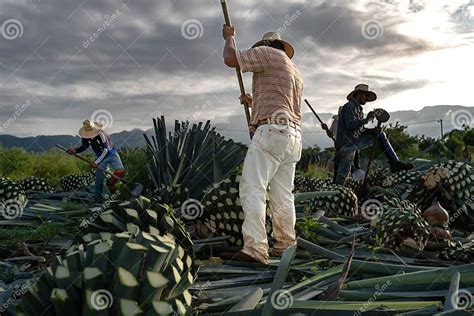 Tequila Jalisco Mexico August 15 2020 Farmers At Sunrise Are