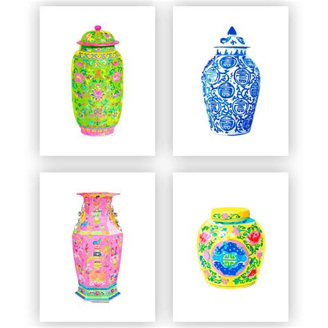 Haute Chinoiserie Set Of Ginger Jar Art Prints Chinoiserie Art