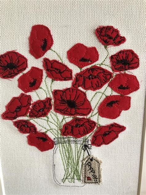 Beautiful Red Poppies Machine Embroidery Picture Etsy Freehand