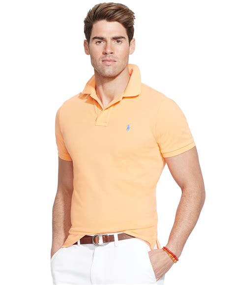 Lyst Polo Ralph Lauren Custom Fit Mesh Polo Shirt In Orange For Men