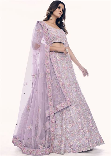 Lilac Embroidered Net Bridal Lehenga Choli Lehengas Designer Collection