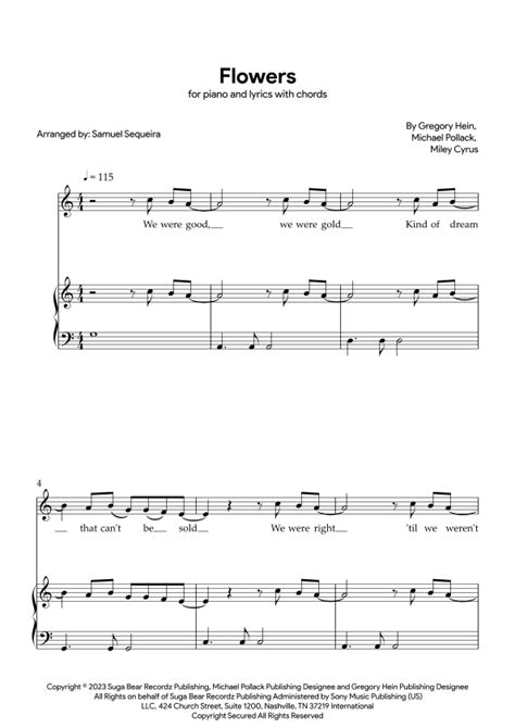 Flowers Arr Samuel Sequeira By Miley Cyrus Sheet Music For Piano