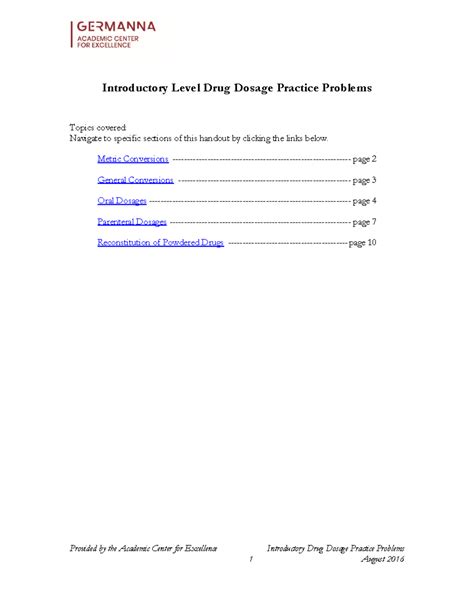 Introductory Level Drug Dosage Practice Problems Provided By The