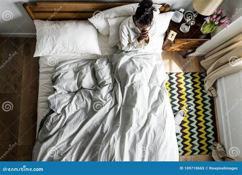 Religious African American Woman on Bed Praying Stock Image - Image of ...