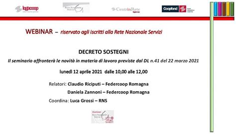 Webinar Rns Decreto Sostegni Legacoop Produzione Servizi