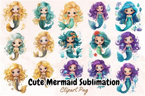 Cute Mermaid Sublimation Clipart By Bundlestshirt Thehungryjpeg