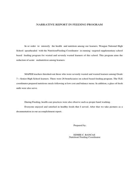 Narrative Report In Feeding Program 2019 Pdf Science And Mathematics