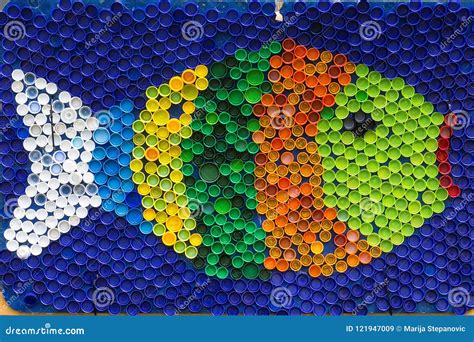 Fish Mosaic Deocoration Made Of Cororful Plastic Bottle Caps S Stock