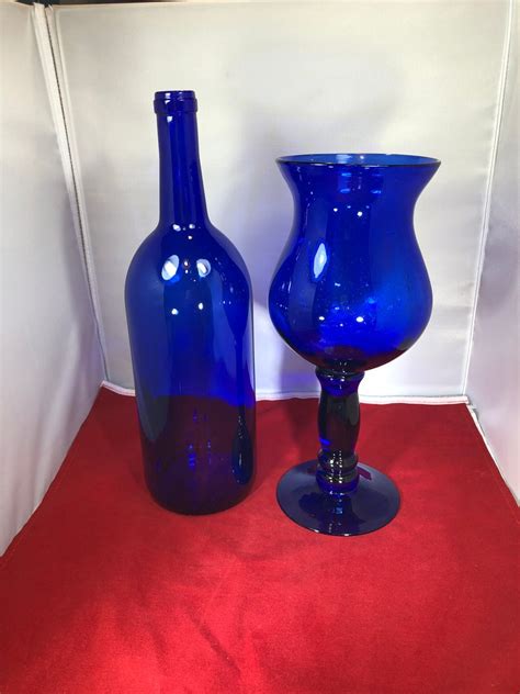 Vintage Blue Glass Vases Bottles Cobalt Glassware Home Decor Etsy