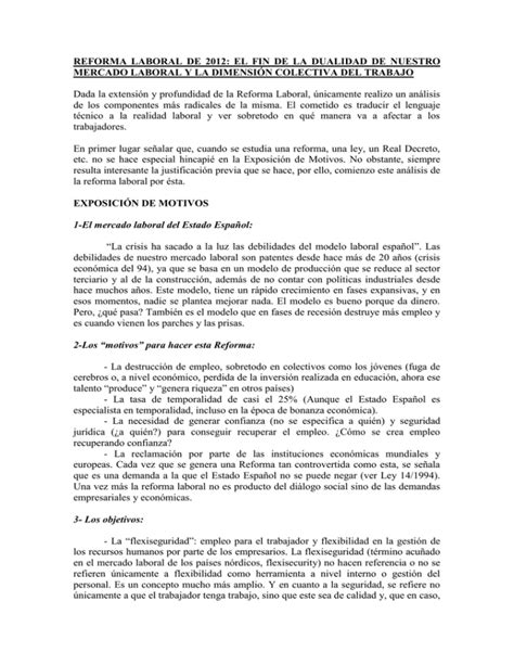 La Reforma Laboral De 2012 Causas Y Consecuencias