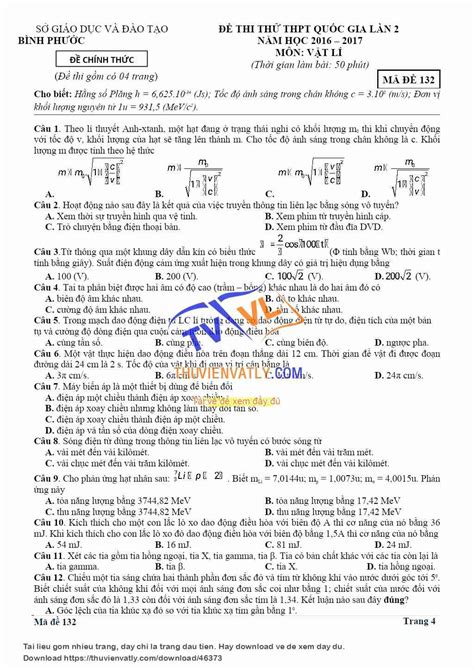 docx ĐỀ ĐÁP ÁN THI THỬ THPT QG LẦN 2 TỈNH BÌNH PHƯỚC Thư Viện Vật Lý