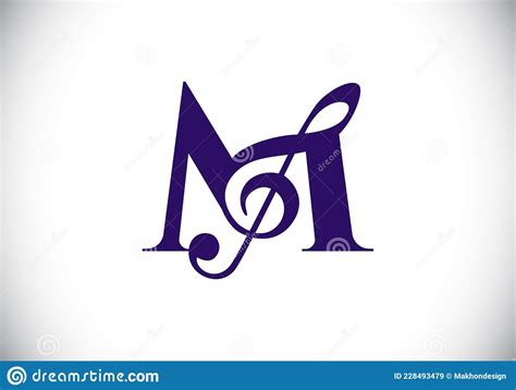 Initial M Monogram Alphabet With A Musical Note Symphony Or Melody