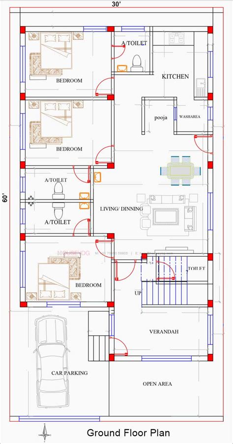 30x60 House Plan 1800 Sq Ft Village House Plan Design 1800 Sq Ft 3 Bhk