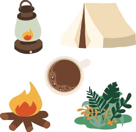 Un conjunto de ilustración de iconos de camping Vector Premium