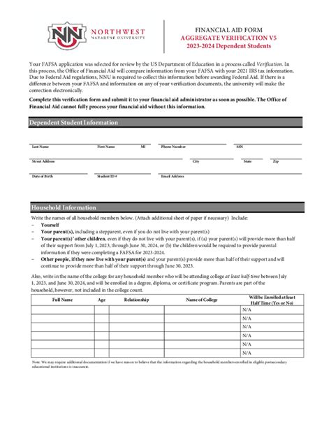 Fillable Online Dependent Verification Worksheet V Fax Email