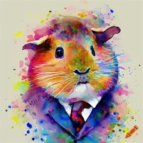 Watercolor Portrait Of A Guinea Pig In A Suit