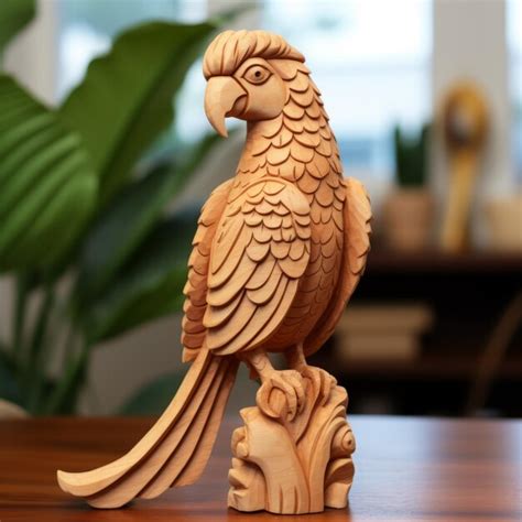 Premium Photo Intricate Wood Carving Parakeet Figurine With Vray