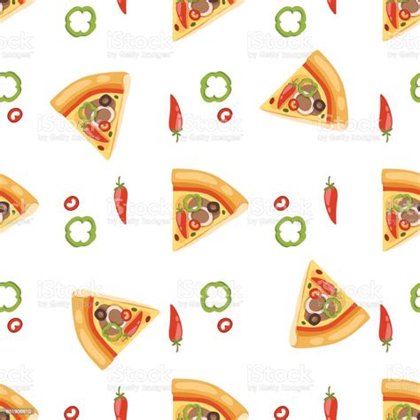 Pizza Seamless Pattern Vector Illustration Piece Slice Pizzeria Food