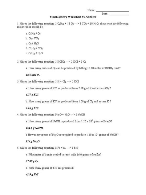 Mole To Mole Stoichiometry Worksheets