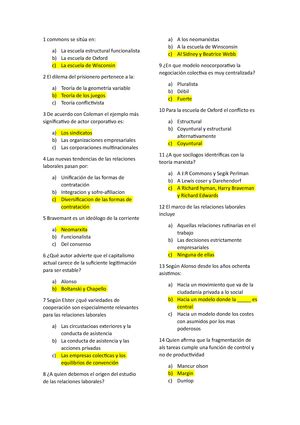 Examen Preguntas Teoria De Las Relaciones Laborales Preguntas