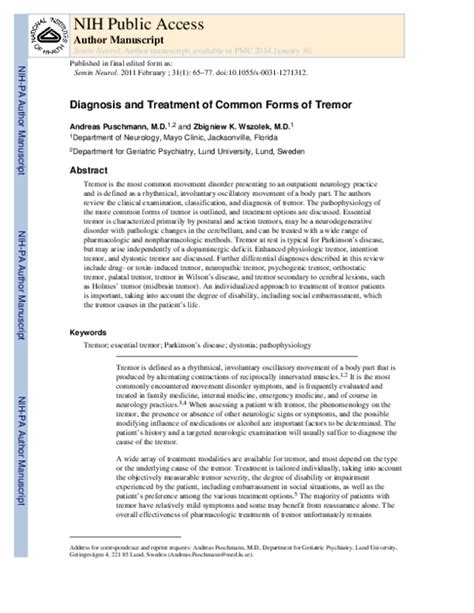 Pdf Diagnosis And Treatment Of Common Forms Of Tremor