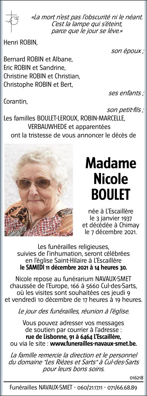 Nicole BOULET 07 12 2021 Avis nécrologique lavenir net