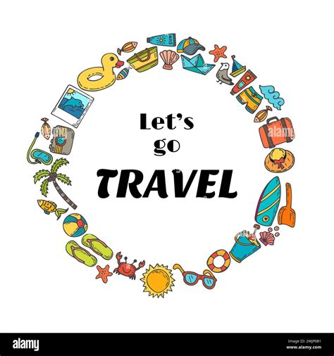 Let S Go Travel Hand Drawn Travel Concept Cute Postcard Adventure