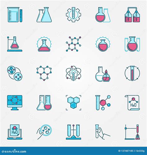 Chemistry Science Icons Set Chemical Vector Colored Symbols Stock