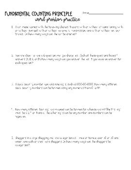 Worksheet A2 Fundamental Counting Principle