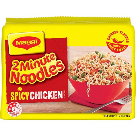 Maggi 2 Minute Spicy Chicken Flavour Instant Noodles 5 Pack Woolworths