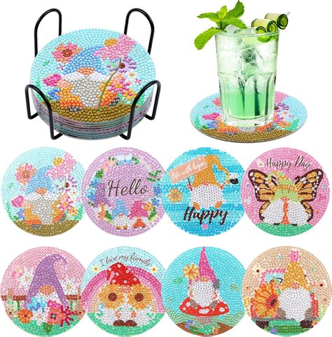 Amazon 8 Pcs Diamond Painting Coasters Kit With Holder 5D Gnome