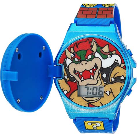 Super Mario Bros Metallic Case Light Up Pop Top Lcd Watch