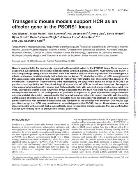 PDF Transgenic Mouse Models Support HCR As An Effector Gene In The