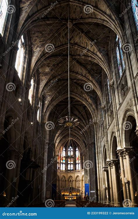 Interior Of The Nave Of The Basilica Sacro Cuore With Stone Statue With