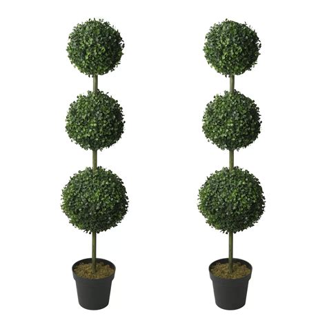 Aurora International Boxwood Triple Ball Faux Topiary Tree In