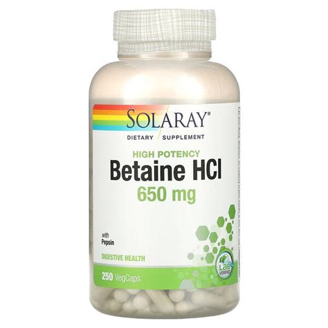 Solaray High Potency Betaine Hcl With Pepsin Mg Vegcaps