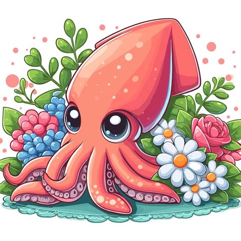 Premium Vector Cute Squid Vector Cartoon Illustration