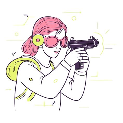 Chica Joven Con Gafas De Sol Con Una Pistola En Las Manos Vector Premium