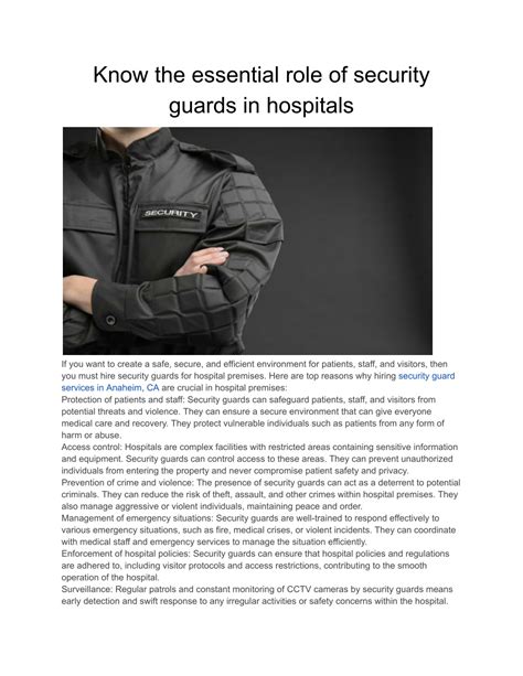 Ppt Know The Essential Role Of Security Guards In Hospitals