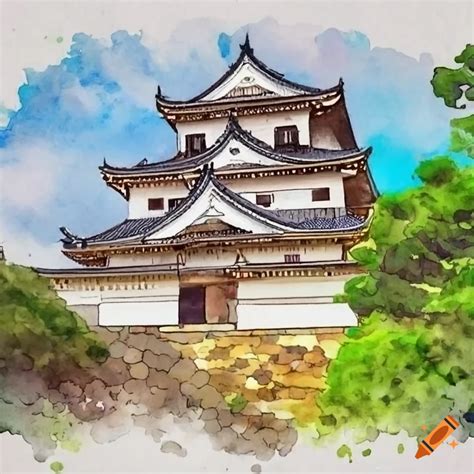 Watercolor Illustration Of Kochi Castle In Japan On Craiyon