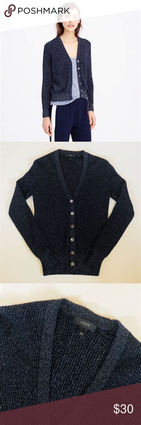 Sold J Crew Navy Ribbed Metallic Cardigan Sweater Metallic Cardigans