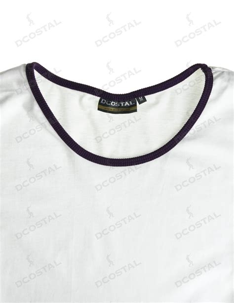 Camiseta Manga Corta Costalero Blanca Filo Morado Cuello Amplio