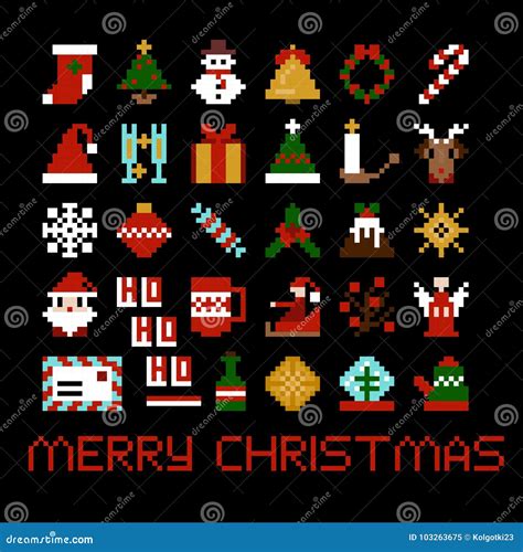 Set Of Vector Pixel Art Christmas Icons Stock Vector Illustration Of Game Video 103263675